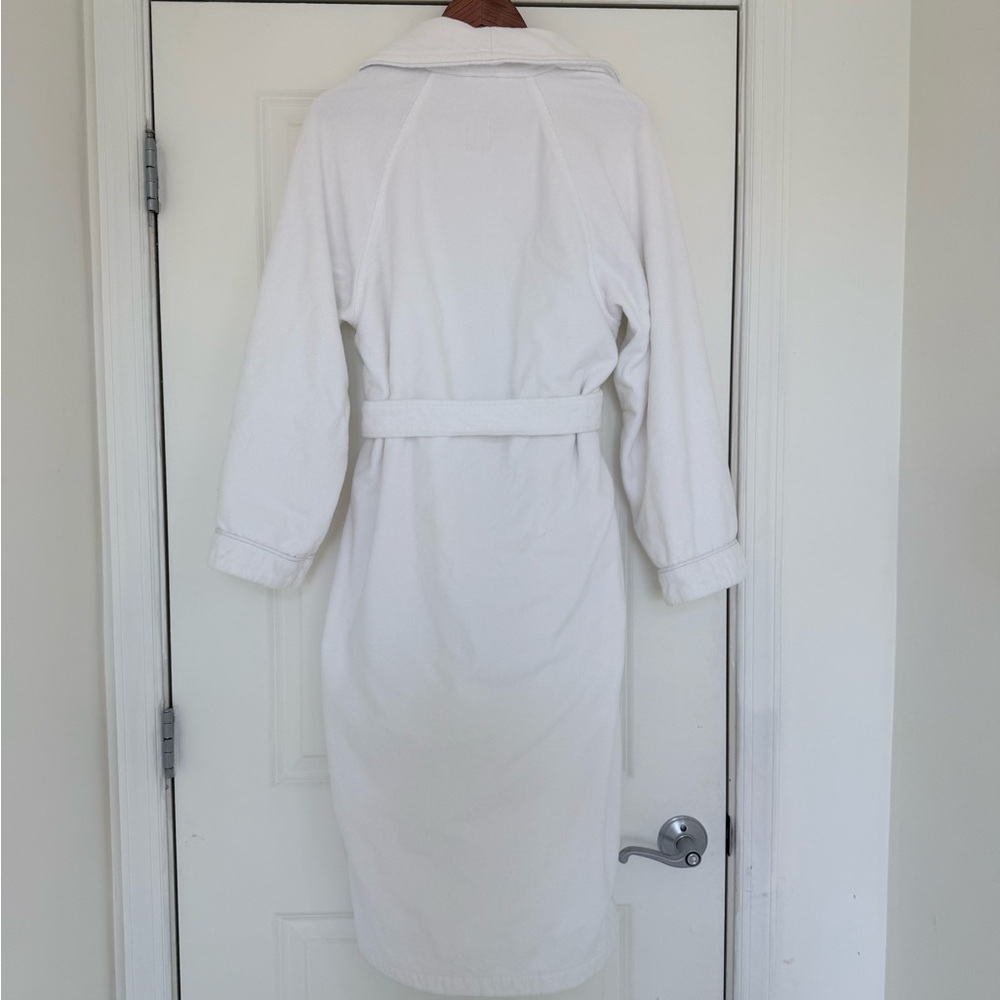H by Frette Shawl Collar White Terrycloth Bathrobe with Piping - M - Picture 3 of 5